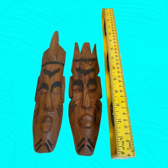 Pair Of Small African Wood Carved Masks With Human Faces 9” Vintage - Picture 13 of 13